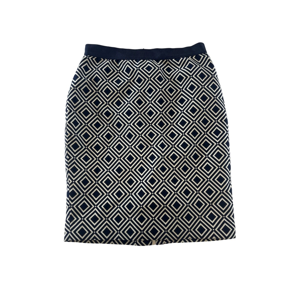 Ann‎ Taylor Petite Skirt 0P Diamond Print Navy Blue White Career
